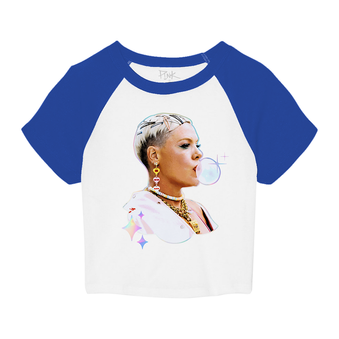 White & Blue Raglan Baby Tee